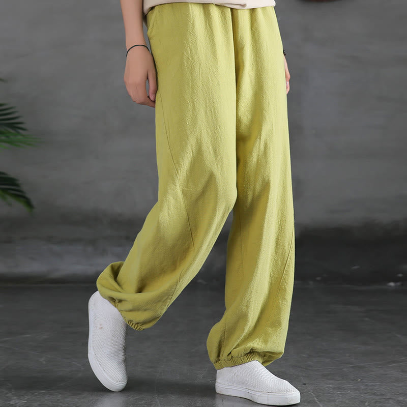 Ramie Linen Gathered-Ankle Meditation Harem Pants