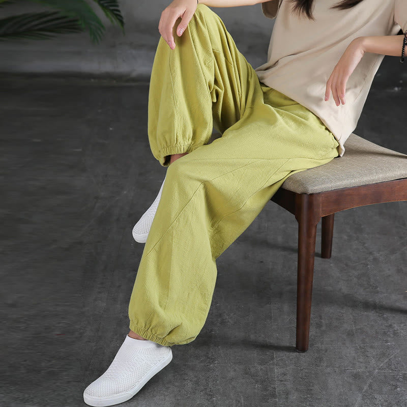 Ramie Linen Gathered-Ankle Meditation Harem Pants
