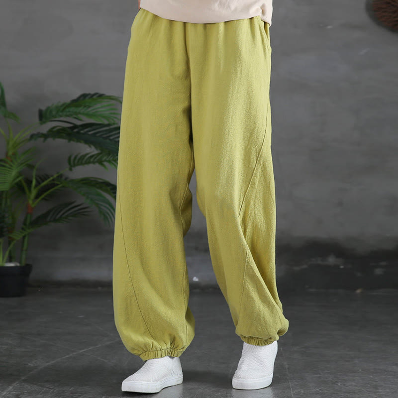 Ramie Linen Gathered-Ankle Meditation Harem Pants