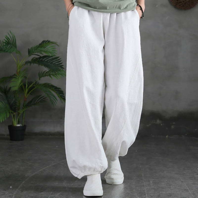Ramie Linen Gathered-Ankle Meditation Harem Pants