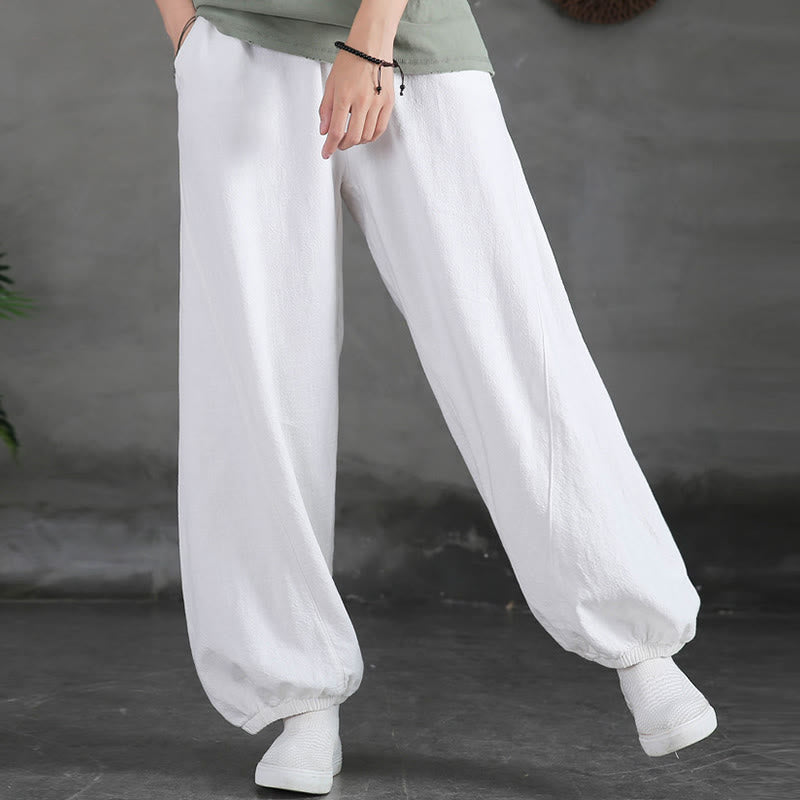 Ramie Linen Gathered-Ankle Meditation Harem Pants