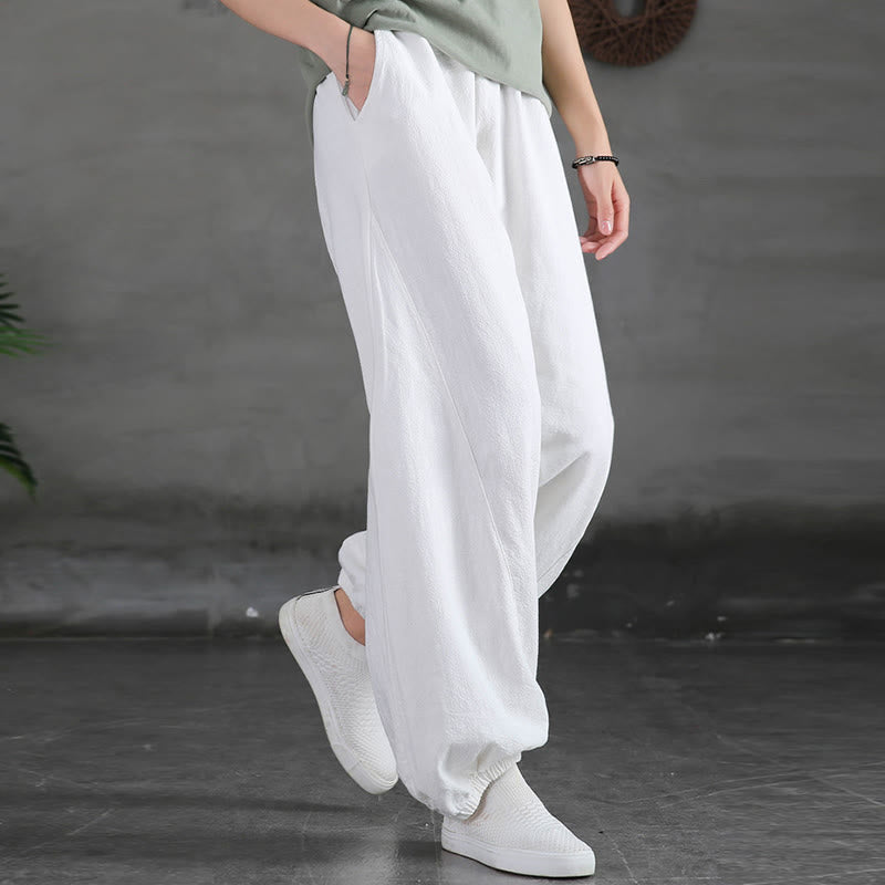 Ramie Linen Gathered-Ankle Meditation Harem Pants