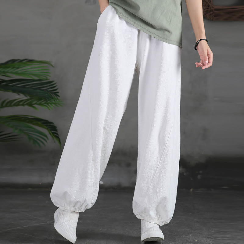 Ramie Linen Gathered-Ankle Meditation Harem Pants