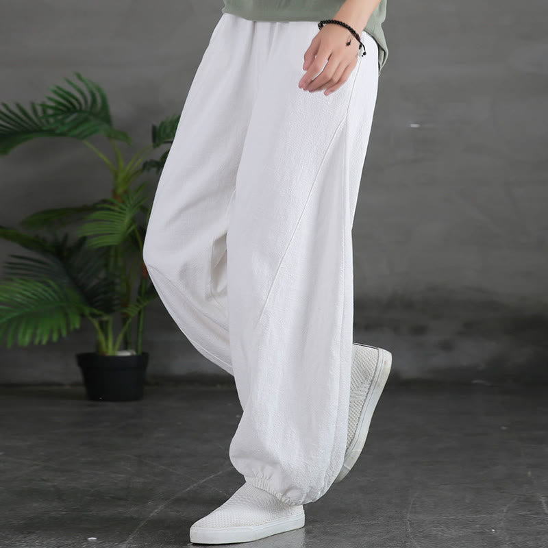 Ramie Linen Gathered-Ankle Meditation Harem Pants