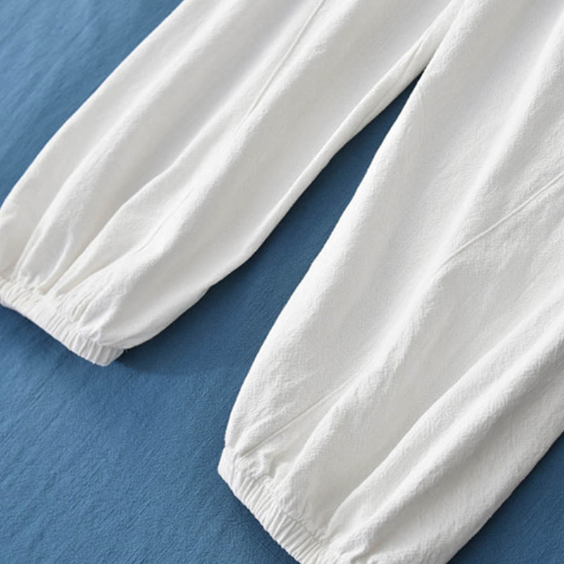 Ramie Linen Gathered-Ankle Meditation Harem Pants