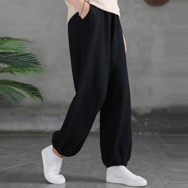 Ramie Linen Gathered-Ankle Meditation Harem Pants