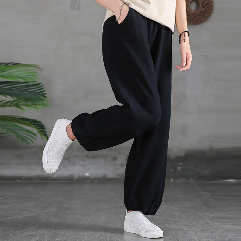 Ramie Linen Gathered-Ankle Meditation Harem Pants