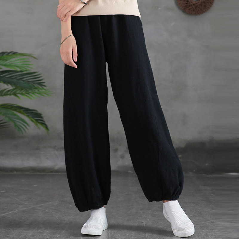Ramie Linen Gathered-Ankle Meditation Harem Pants