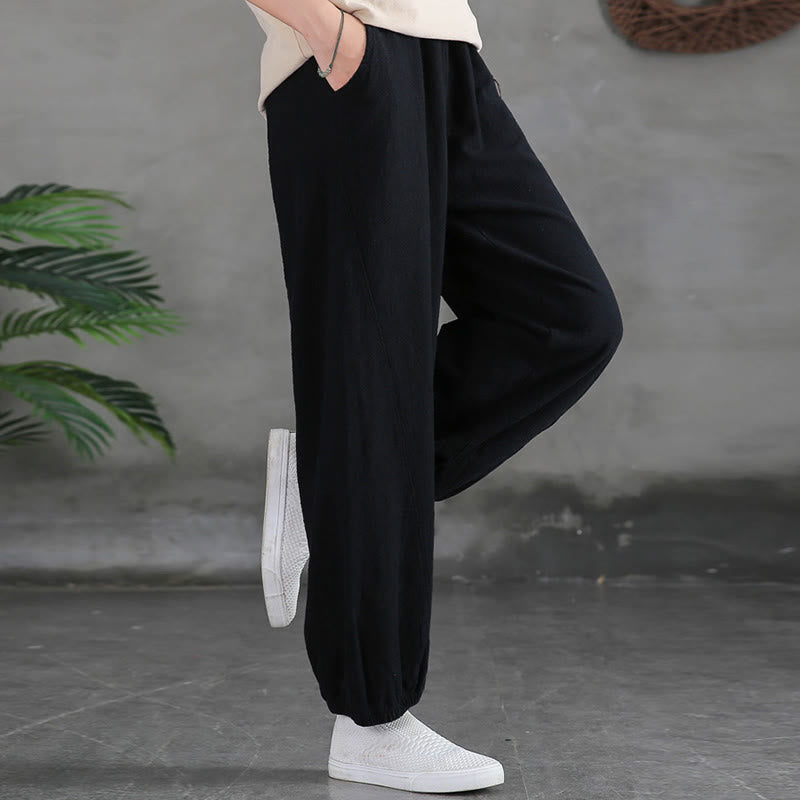 Ramie Linen Gathered-Ankle Meditation Harem Pants