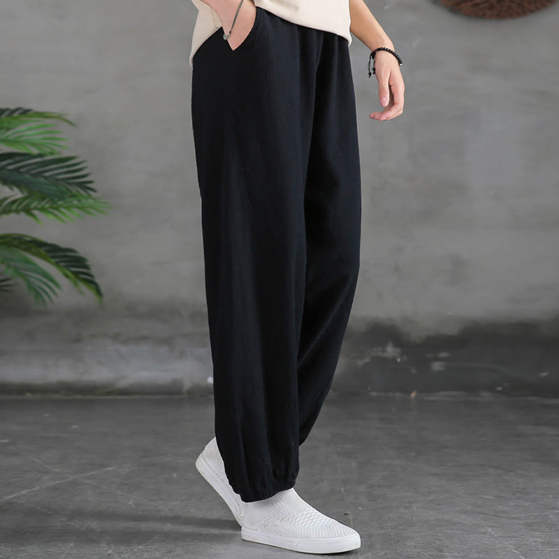 Ramie Linen Gathered-Ankle Meditation Harem Pants