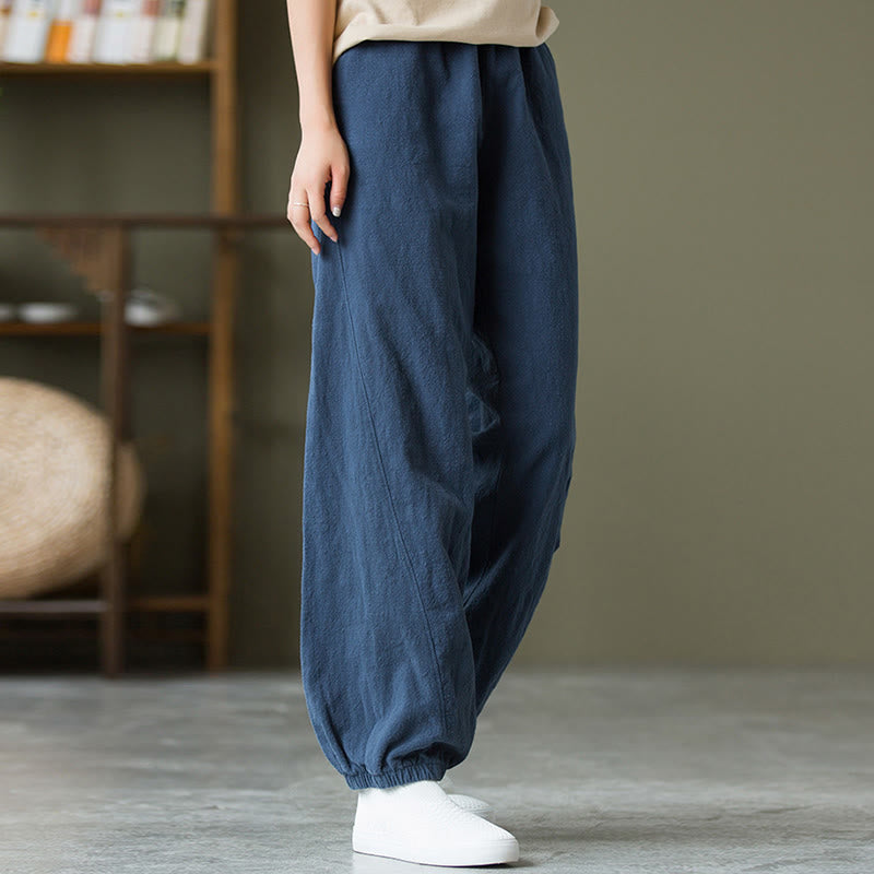 Ramie Linen Gathered-Ankle Meditation Harem Pants