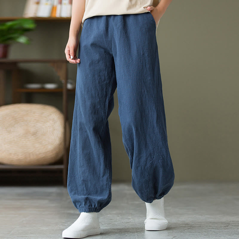 Ramie Linen Gathered-Ankle Meditation Harem Pants