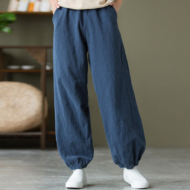 Ramie Linen Gathered-Ankle Meditation Harem Pants