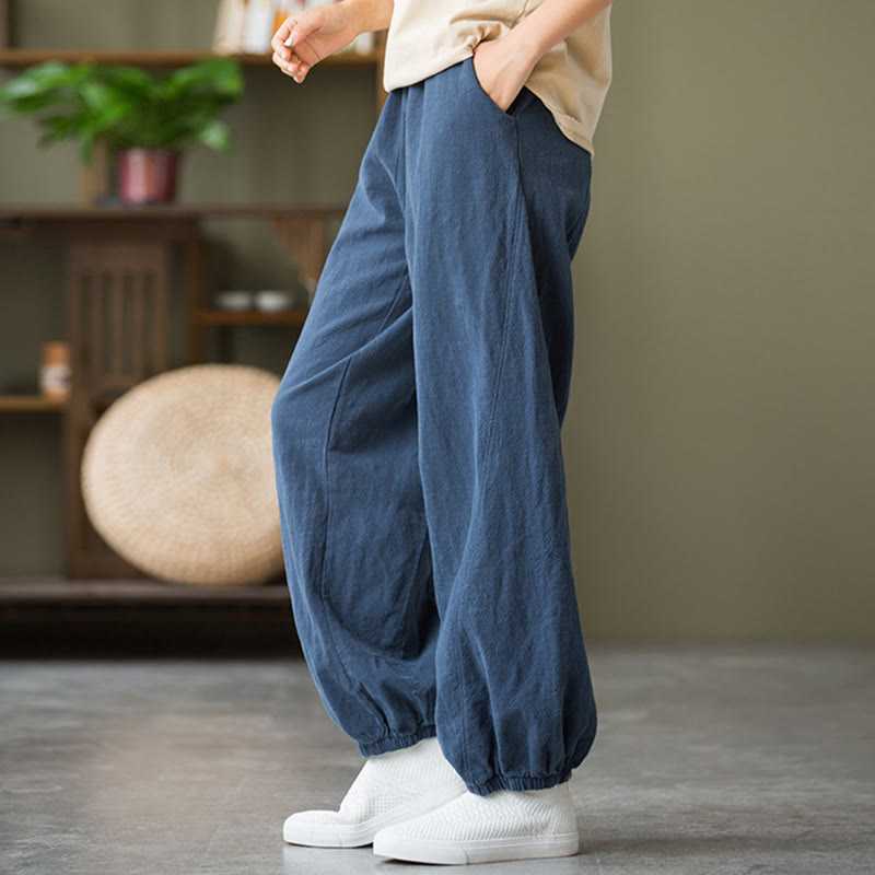 Ramie Linen Gathered-Ankle Meditation Harem Pants