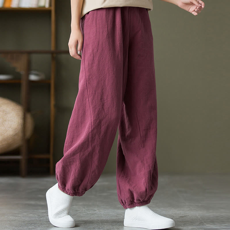 Ramie Linen Gathered-Ankle Meditation Harem Pants