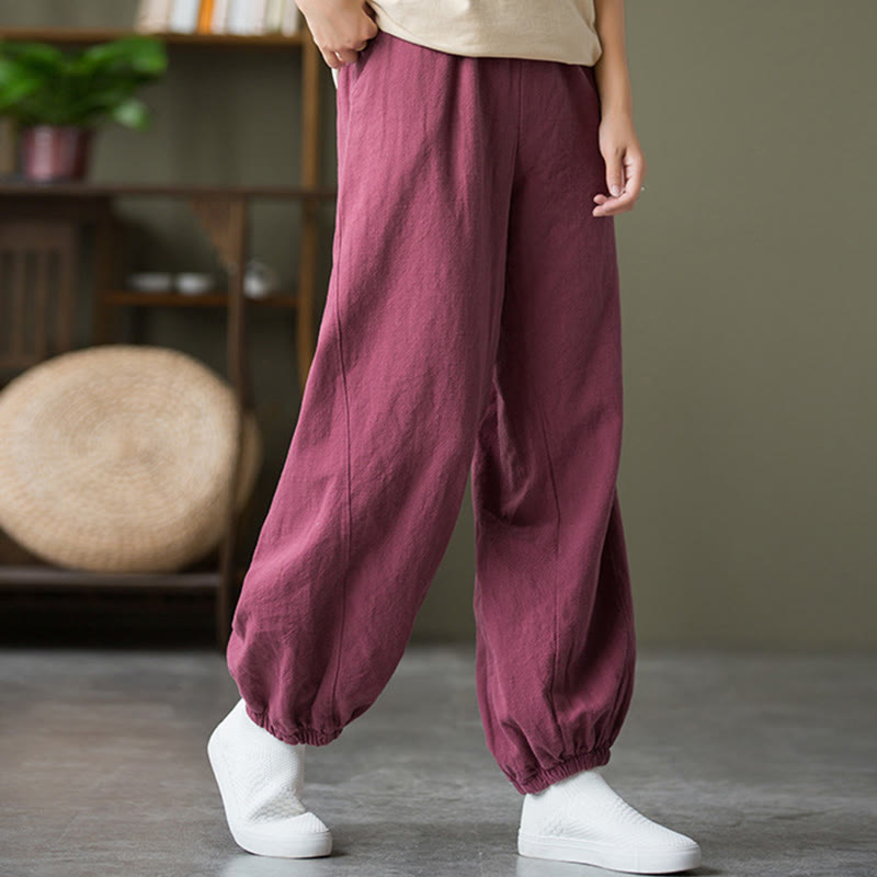 Ramie Linen Gathered-Ankle Meditation Harem Pants