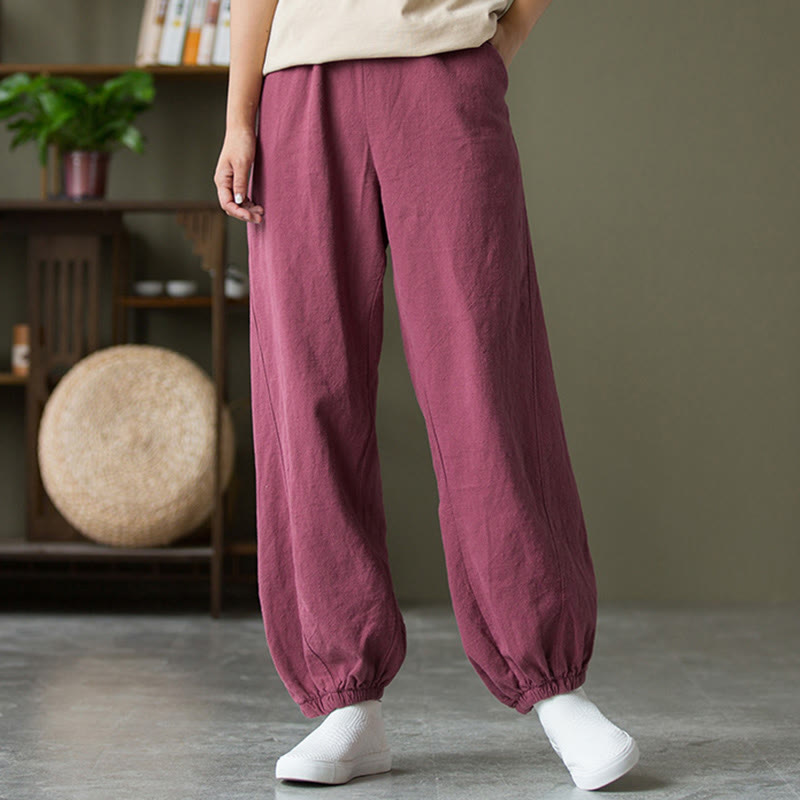 Ramie Linen Gathered-Ankle Meditation Harem Pants