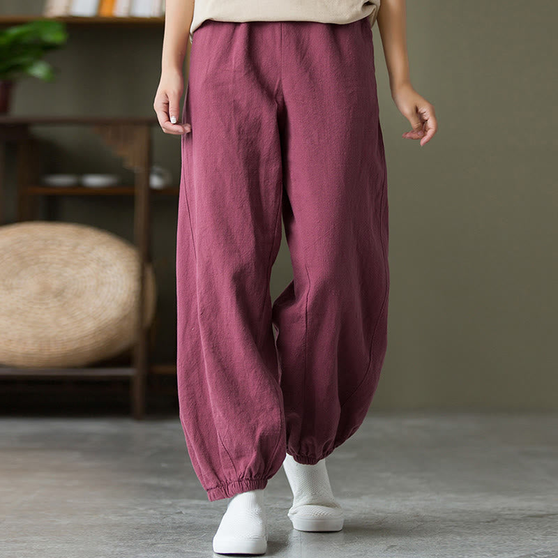 Ramie Linen Gathered-Ankle Meditation Harem Pants