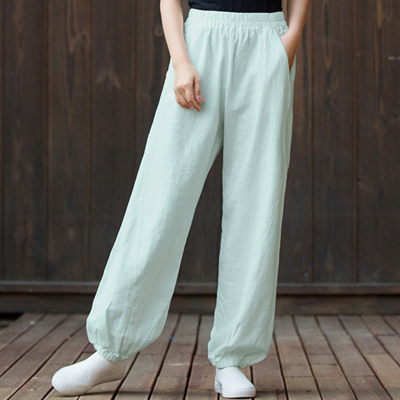 Ramie Linen Gathered-Ankle Meditation Harem Pants