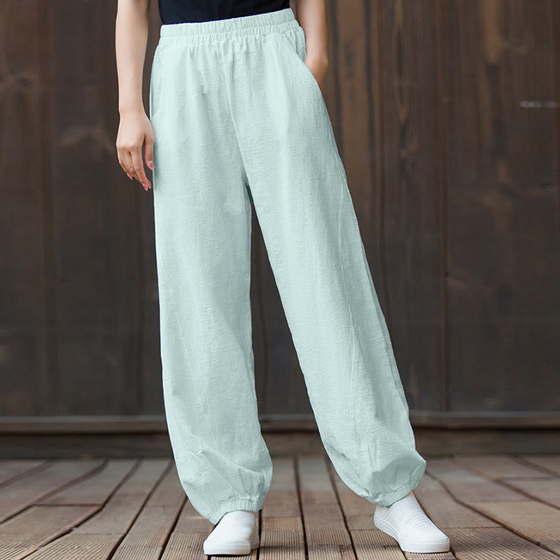 Ramie Linen Gathered-Ankle Meditation Harem Pants