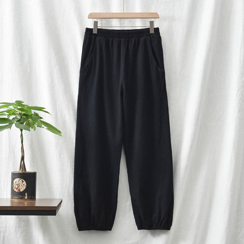 Ramie Linen Gathered-Ankle Meditation Harem Pants
