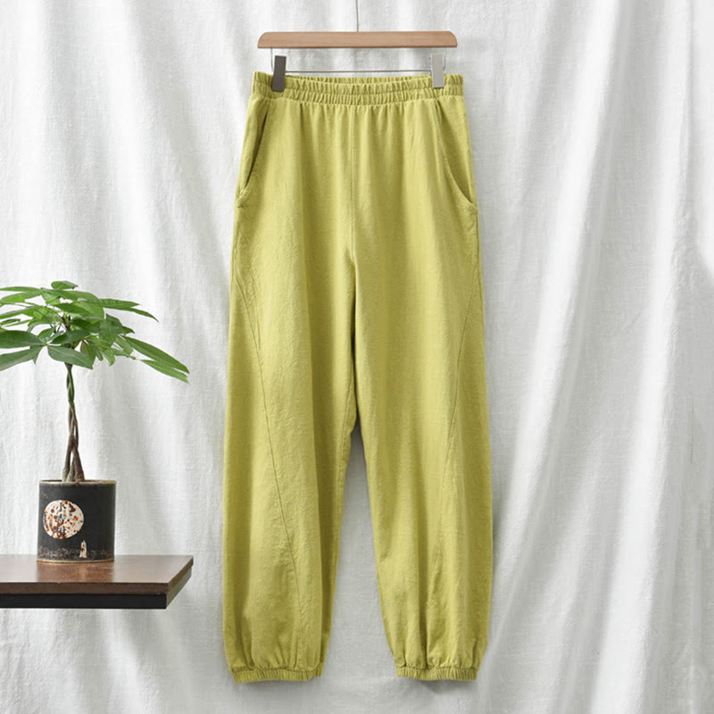 Ramie Linen Gathered-Ankle Meditation Harem Pants