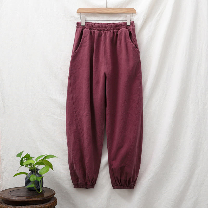 Ramie Linen Gathered-Ankle Meditation Harem Pants