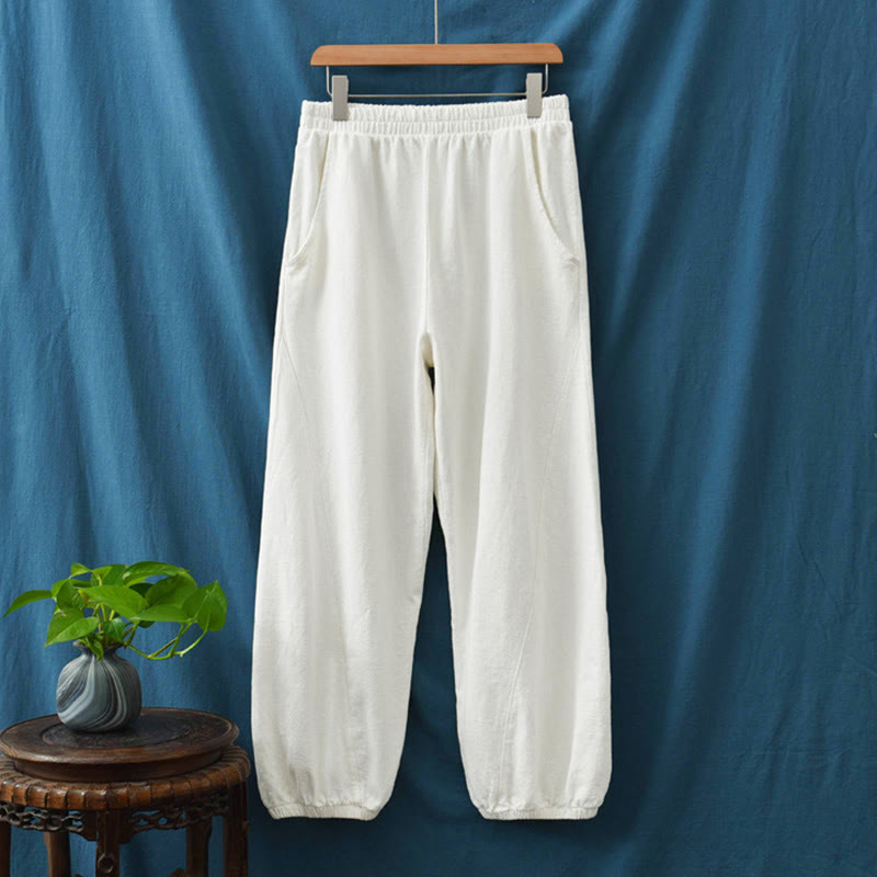 Ramie Linen Gathered-Ankle Meditation Harem Pants