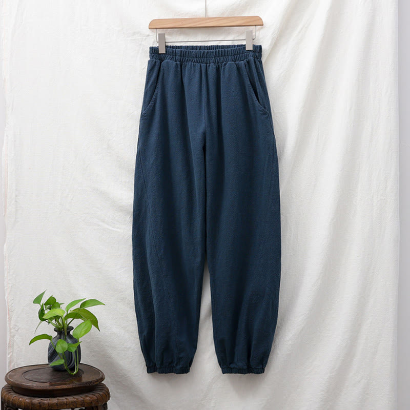 Ramie Linen Gathered-Ankle Meditation Harem Pants