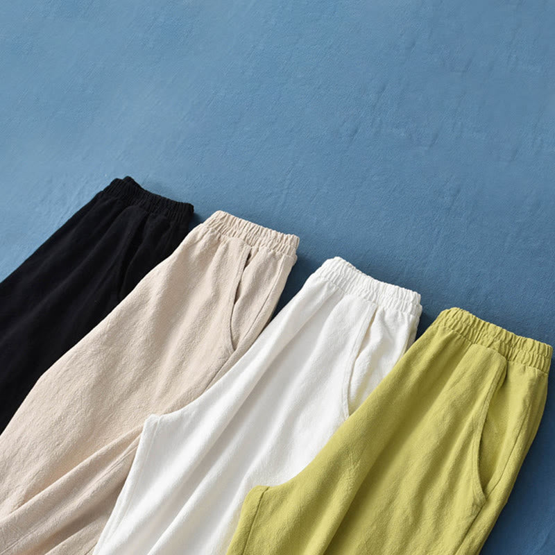 Ramie Linen Gathered-Ankle Meditation Harem Pants