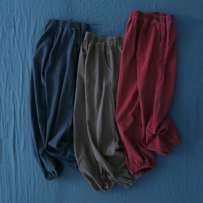 Ramie Linen Gathered-Ankle Meditation Harem Pants