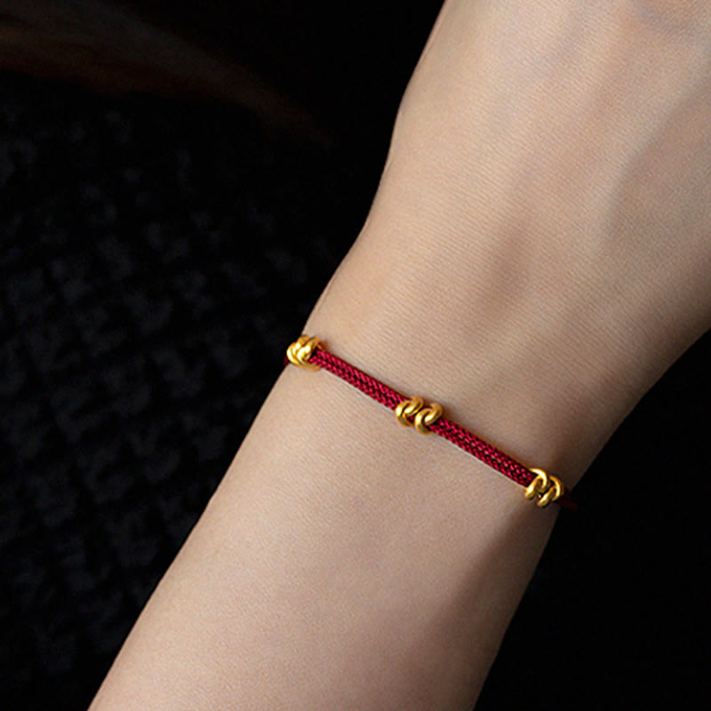 Handmade Braided Red String Bracelet with 24K Gold Endless Knot