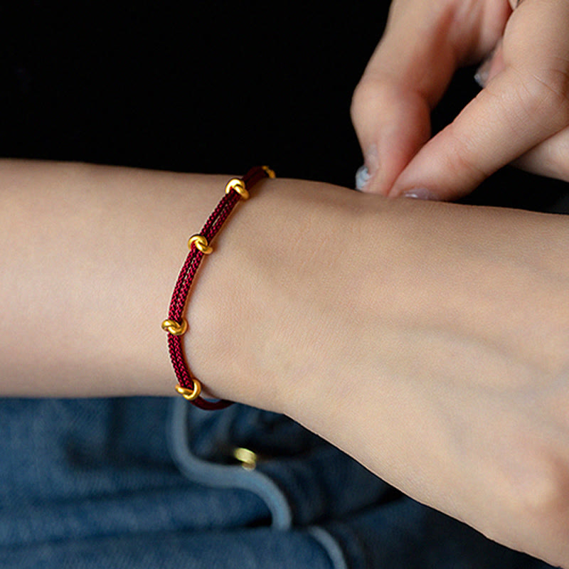 Handmade Braided Red String Bracelet with 24K Gold Endless Knot