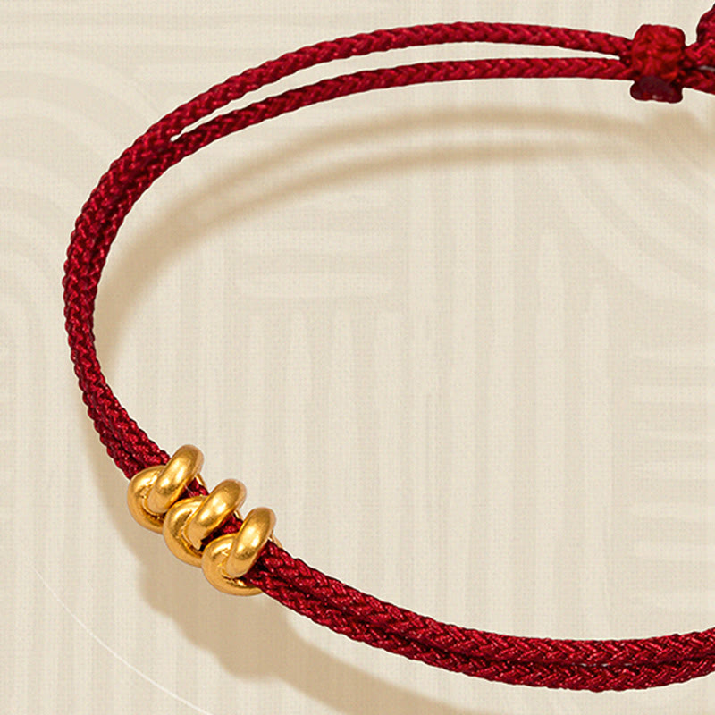 Handmade Braided Red String Bracelet with 24K Gold Endless Knot