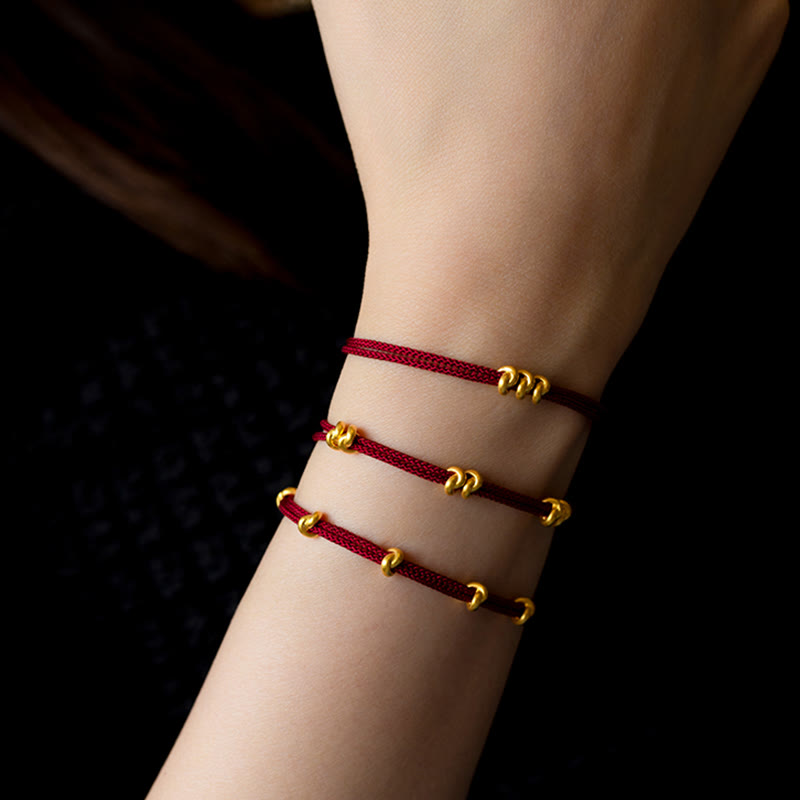 Handmade Braided Red String Bracelet with 24K Gold Endless Knot