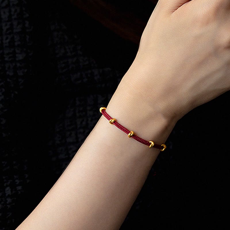 Handmade Braided Red String Bracelet with 24K Gold Endless Knot