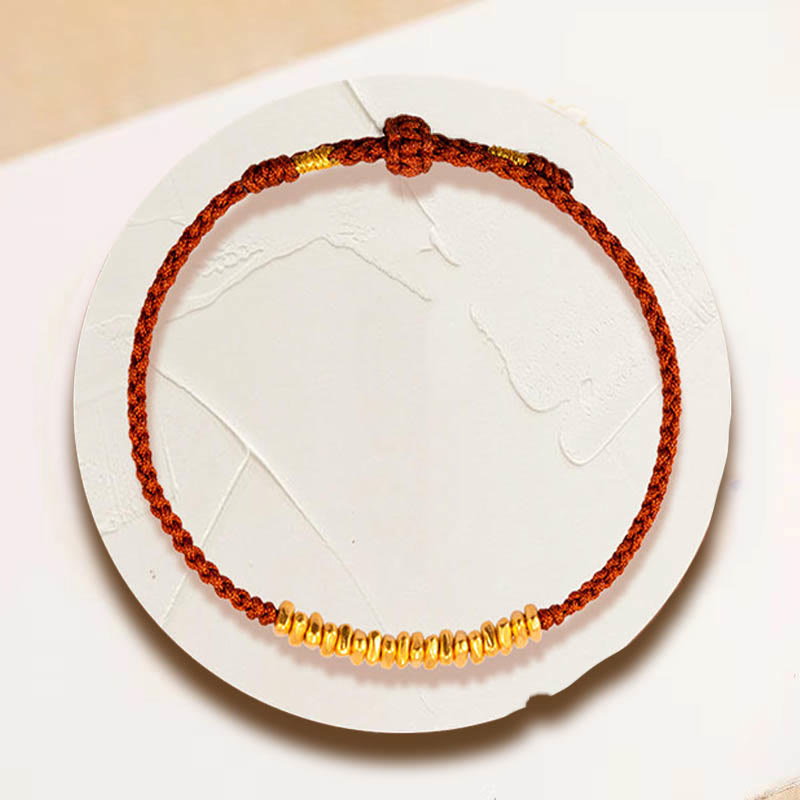 Handmade 24K Gold Small Accents Braided Red String Bracelet