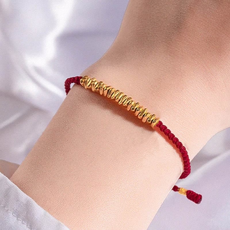 Handmade 24K Gold Small Accents Braided Red String Bracelet
