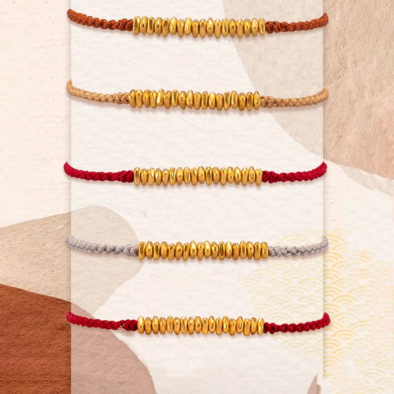 Handmade 24K Gold Small Accents Braided Red String Bracelet