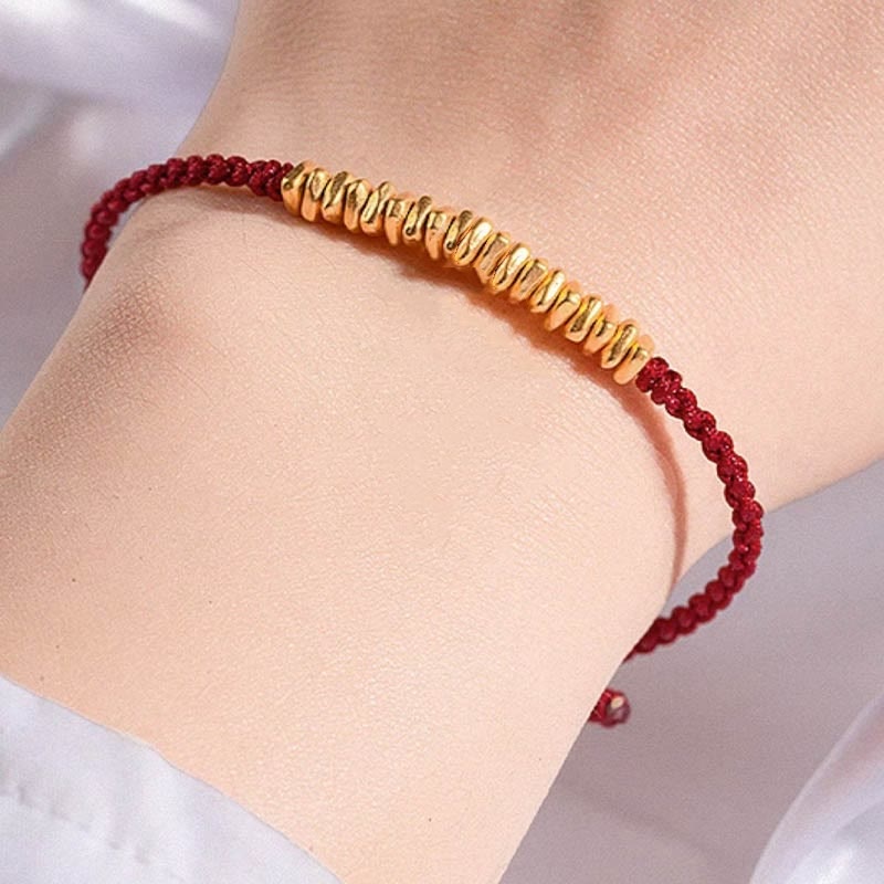Handmade 24K Gold Small Accents Braided Red String Bracelet