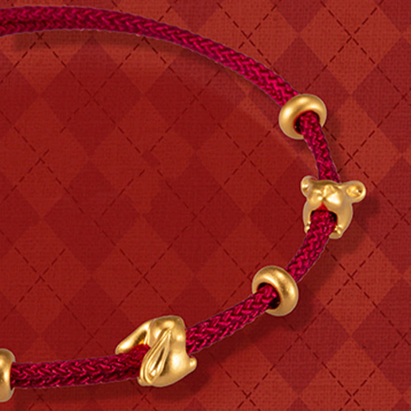 999 Gold Small Lucky Rabbit Osmanthus Design Handmade Luck Braided Rope Bracelet