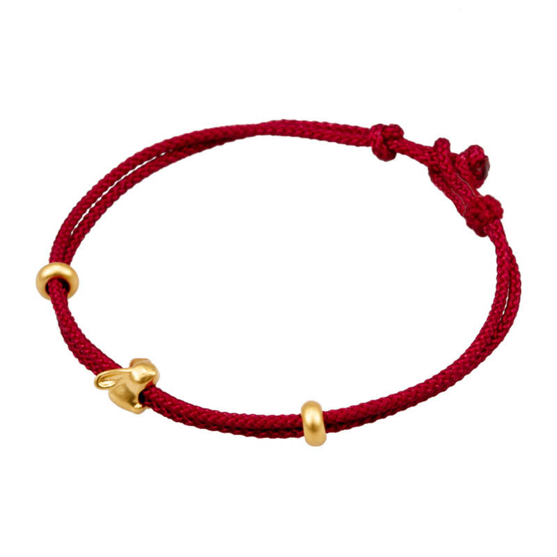 999 Gold Small Lucky Rabbit Osmanthus Design Handmade Luck Braided Rope Bracelet