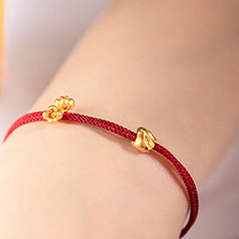 999 Gold Small Lucky Rabbit Osmanthus Design Handmade Luck Braided Rope Bracelet