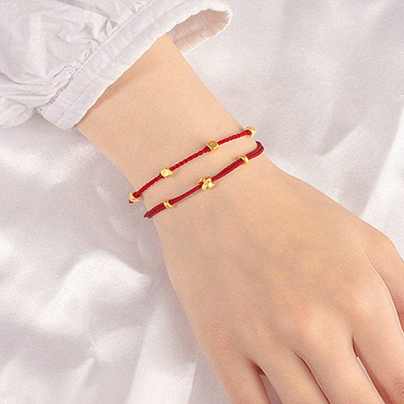 999 Gold Small Lucky Rabbit Osmanthus Design Handmade Luck Braided Rope Bracelet