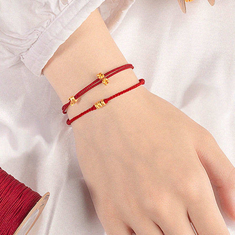 999 Gold Small Lucky Rabbit Osmanthus Design Handmade Luck Braided Rope Bracelet