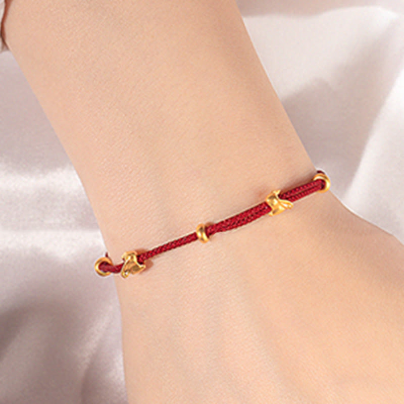 999 Gold Small Lucky Rabbit Osmanthus Design Handmade Luck Braided Rope Bracelet