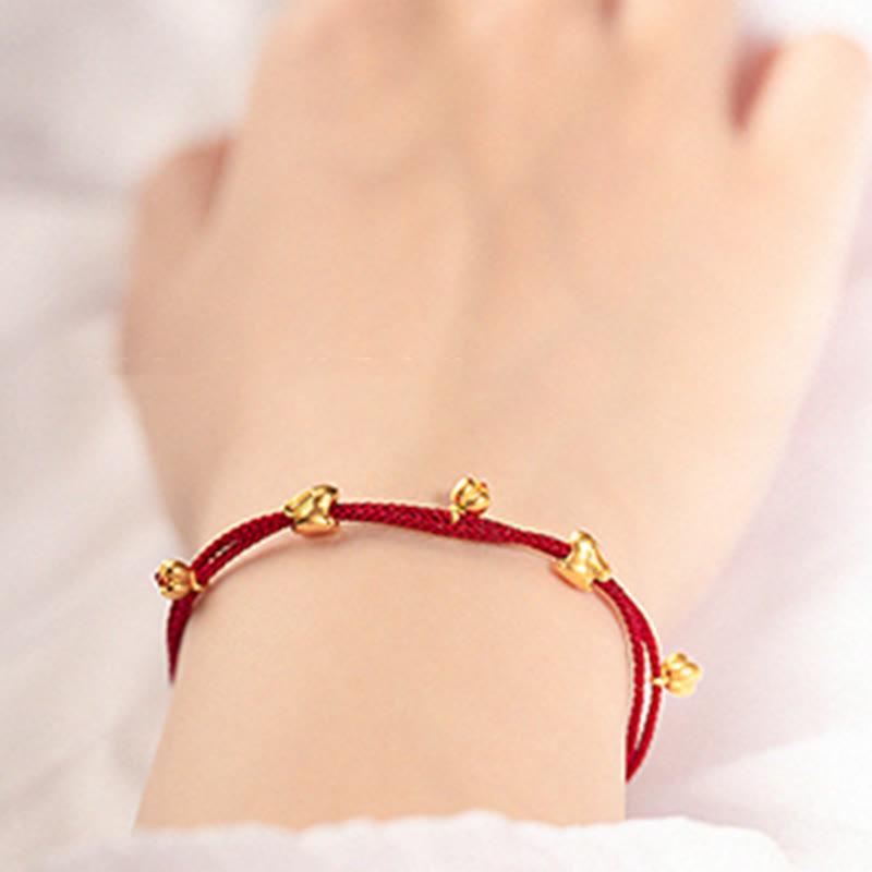 999 Gold Small Lucky Rabbit Osmanthus Design Handmade Luck Braided Rope Bracelet