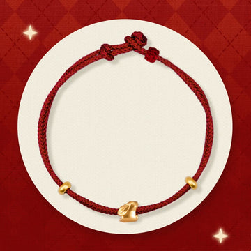 999 Gold Small Lucky Rabbit Osmanthus Design Handmade Luck Braided Rope Bracelet