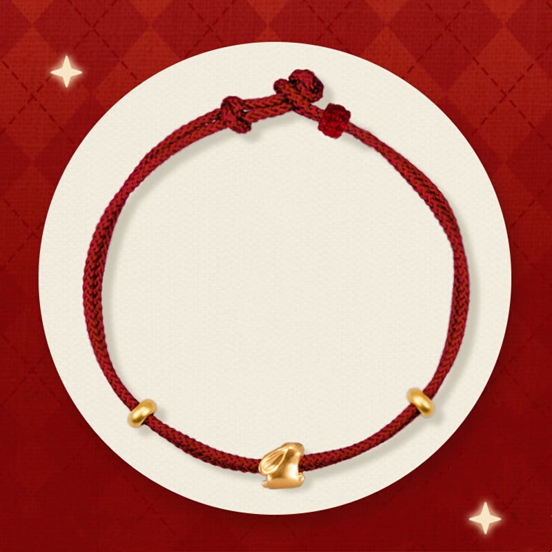 999 Gold Small Lucky Rabbit Osmanthus Design Handmade Luck Braided Rope Bracelet