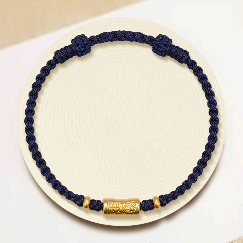 Handmade 24K Gold Carved Amulet Braided Red String Bracelet